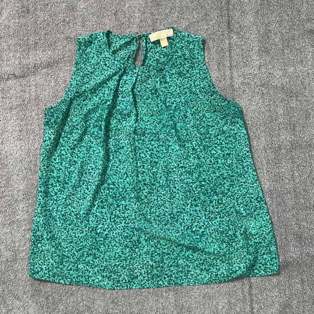 Michael Michael Kors Green Abstract Print Sleeveless Pleated Blouse Small